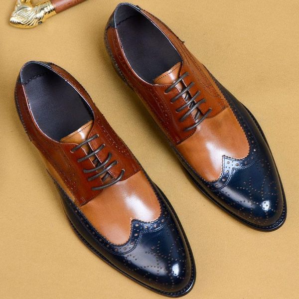 

quality brogue shoes men's business classic genuine leather men oxford luxury fashion formal shoes deep blue man dress, Black