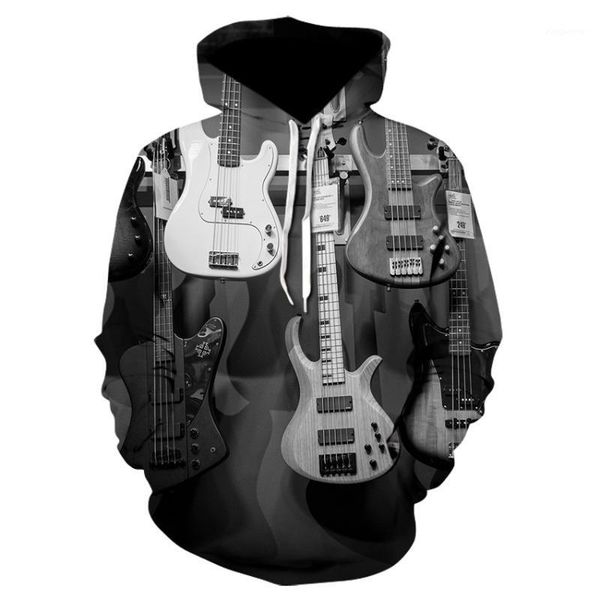 

men clothes 2020 electronic guitar hoodie men women 3d print bass guitar hoodies harajuku streetwear casual tracksuit 1, Black