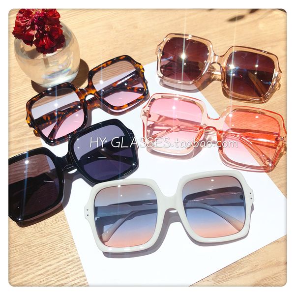 

wind oversized frame square big face showing thin sunglasses female pink personality gradient shade glasses, White;black