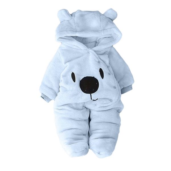 

arloneet newborn baby plush and warm girl boy solid cartoon bear velvet hooded jumpsuit romper clothes cc14 y200320, Blue