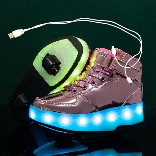

2020 sneakers roller shoes with two wheels usb led shoes kids girls children boys light up luminous glowing illuminated #v69l
