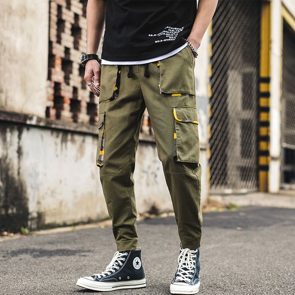 

loldeal multi-pocket harlan hips popular street pants hombre men's casual fashion overalls men, Black