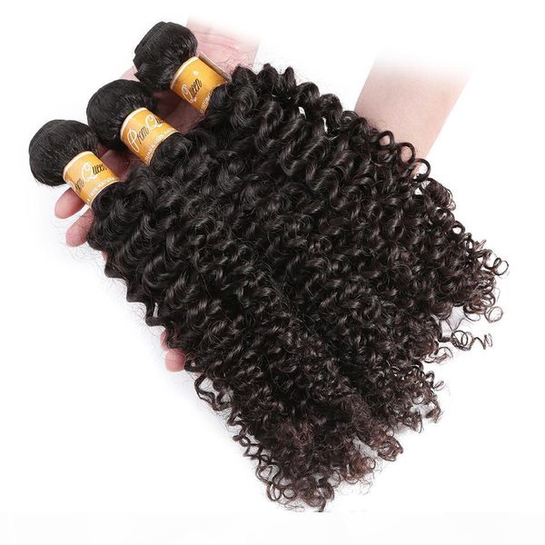 

razilian волос remy weave человеческих волос пучки с закрытием kinky завитые 3 пачки с кружевом закрытие выдвижения волос remy, Black