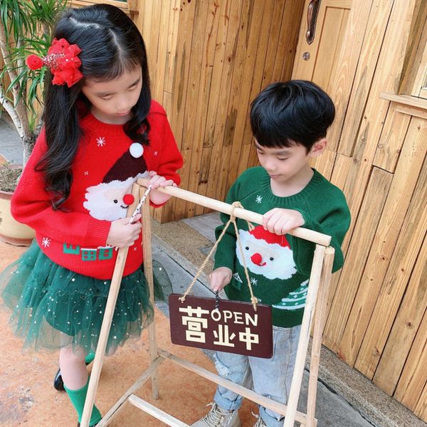 

autumn and winter 2020 new korean children's christmas s claus round neck pullover knitted sweater, Blue