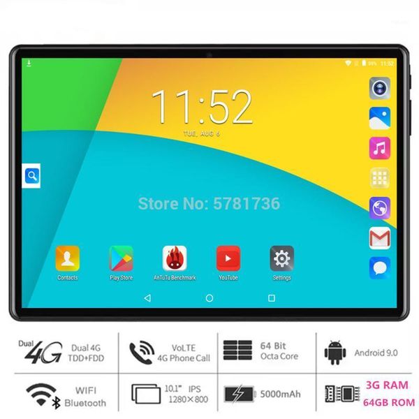 

10 inch tablet pc 4g android 9.0 8 core super tablets ram 3gb rom 64gb wifi gps 10.1 tablet ips dual sim gps +64gb tf card1