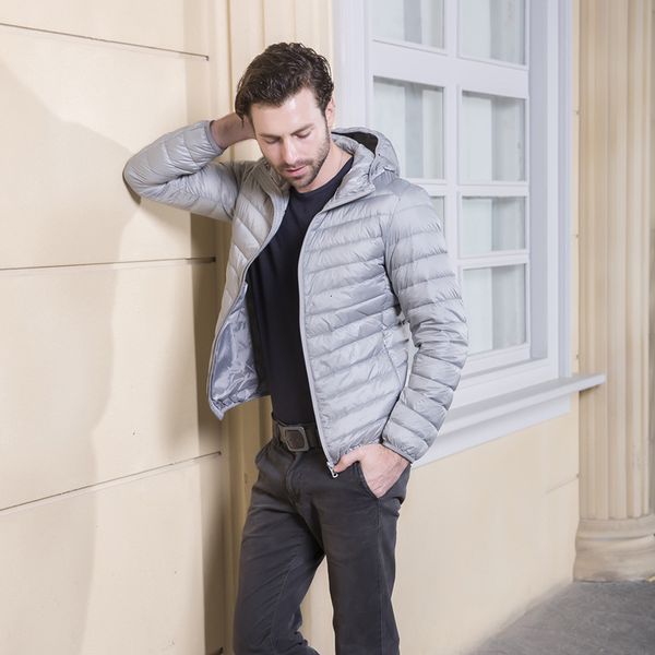 

90 white du autumn winter hooded warm large size ultra thin lightweight short down jaet casual coat men's, Black