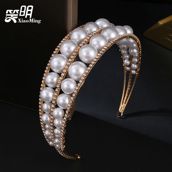 

european style band bridal jewelry gold white diamond pearl headband crown headdress wedding dress hair ornament, Silver