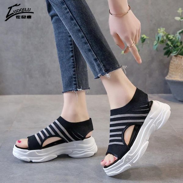 

women sandals 2021 new summer platform sandals female shoes woman wedge comfortable flat ladies women sandalias, Black