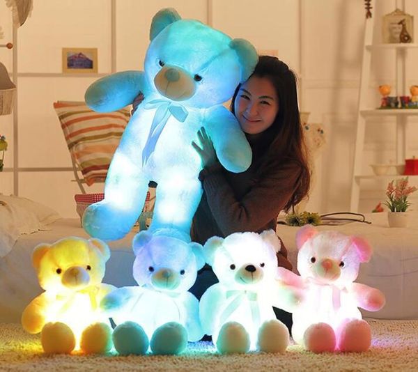 

30cm 50cm bow tie teddy bear luminous bear doll with built-in led colorful light luminous function valentine's day gift plush toy
