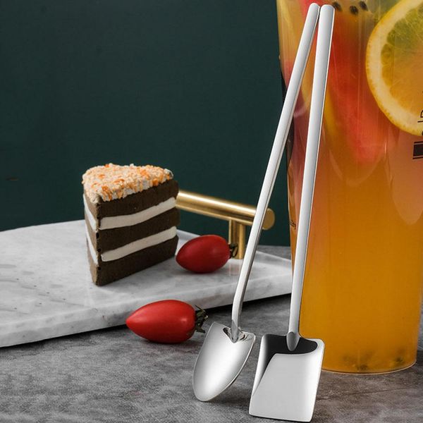 

1 pcs stainless steel handle spoon ice drinking spoons shovel shape soup coffee tea spoon scoop kitchen flatware tools h jllehl