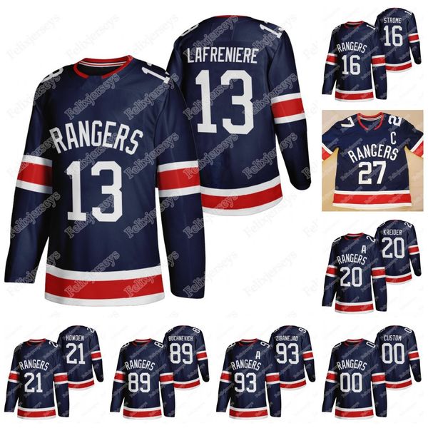 

new york rangers 2020-21 reverse retro jersey 13 alexis lafreniere kaapo kakko artemi panarin jacob trouba mika zibanejad chris kreider, Black;red