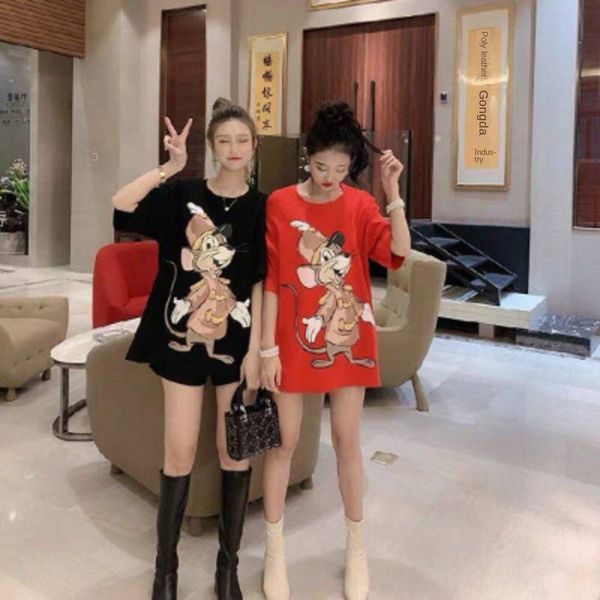 

tsd6m medium long style 2020 and summer korean new net red heavy industryshort and women's spring t-shirt t-shirt version loose sleeve, White