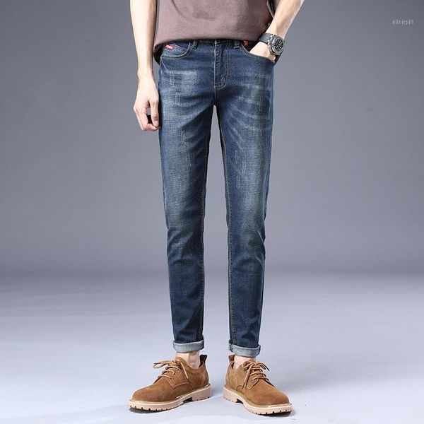 

autumn new jeans men's stretch slim fashion washed solid color casual denim trousers man streetwear hip hop jeans male clothes1, Blue
