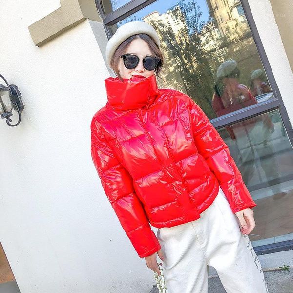 

cotton winter glossy down 2020 jacket women thick bright black short shiny jacket fashion yellow red padded coat parkas cothes1