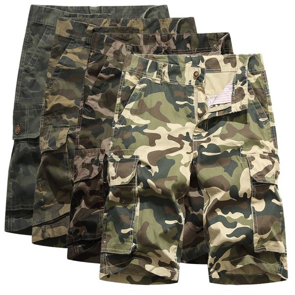 

new camouflage overalls men's youth sports casual capris versatile pocket decorative shorts, White;black