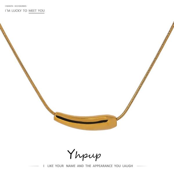 

yhpup minimalist stainless steel irregular necklace for women gold metal texture simple collar necklace jewelry bridesmaid gift, Silver