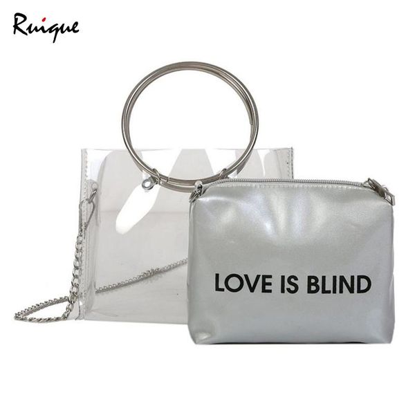 

ruique 2020 new women fashion tote bag girls summer transparent jelly bag female mini casual composite chain shoulder