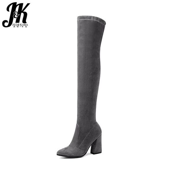

boots jk 2021 winter latest stretch thigh high boot for woman fashion thick heels shoes lady over knee women big size, Black