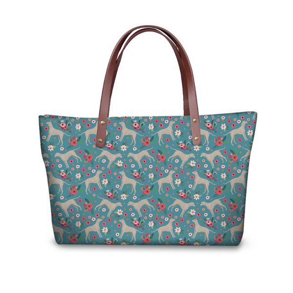 

customized women casual messenger bags terrier dog printed handbags weimaraner flower pattern ladies large beach tote bags