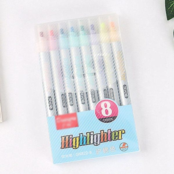 

8 colors/box macaron single-head highlighter pen diy hand account color fluorescent note pen watercolor sale, Black;red