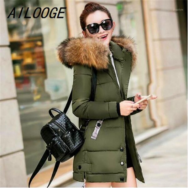 

ailooge fur collar plus size 3xl women winter hooded coat female outerwear parka ladies warm long jacket slim jaqueta feminina1, Black