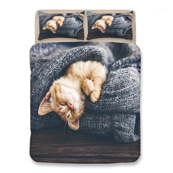 

yellow cat bedding sets twin  king quilt cover cute kids pillow case single double girls duvet cover set animal bedclothes1