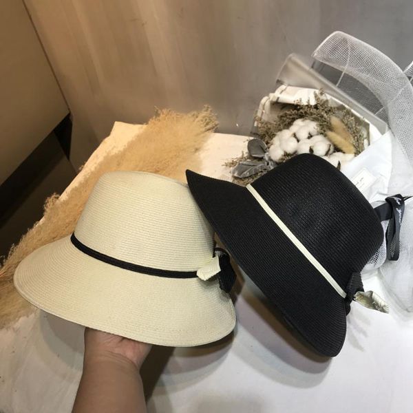 

trendy bow basin hats bee metal designer hat women sunscreen hats folding straw hats caps for summer, Blue;gray