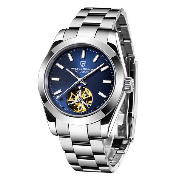 

mayforest brand business waterproof mechanical watch stainless steel men watch sapphire glass tourbillon automatic watch, Slivery;brown