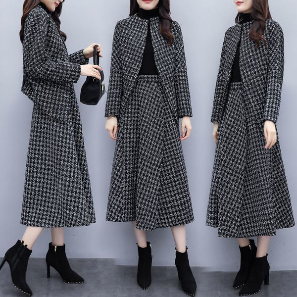 

new 2021 women's fashion suit winter woolen temperament + skirt loose chess of two suits/sets s-3xl y484 2ygn qcqm, Gray