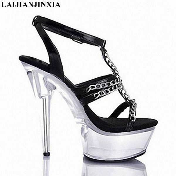 

laijianjinxia new summer shoes for women pu leather comfort fashion sandals ladies party crystal shoes 15cm high heels sandalia1, Black