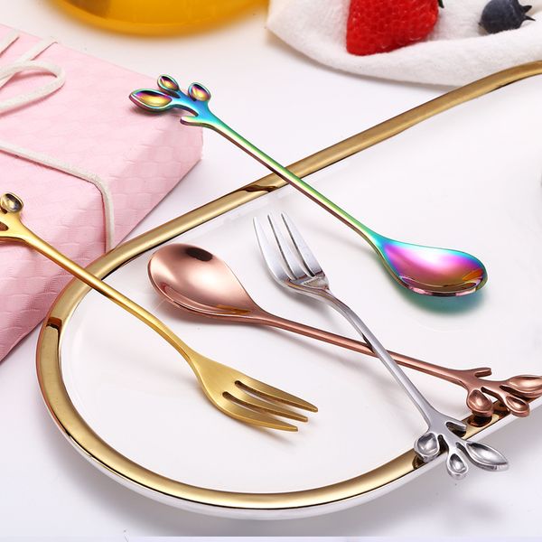 

leaf stirring spoon fork stainless steel originality lovely spoons forks wedding celebration gift selling with 1 8cx j1
