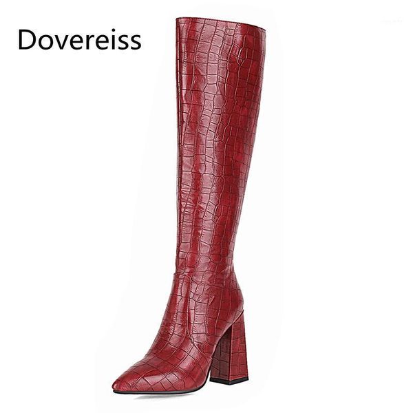

dovereiss fashion women's shoes winter new pointed toe elegant red chunky heels knee high boots concise mature 33-481, Black