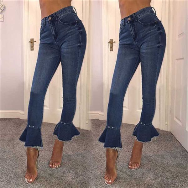 

new womens ladies celeb stretch ripped skinny high waist denim pants jeans 6-14, Blue