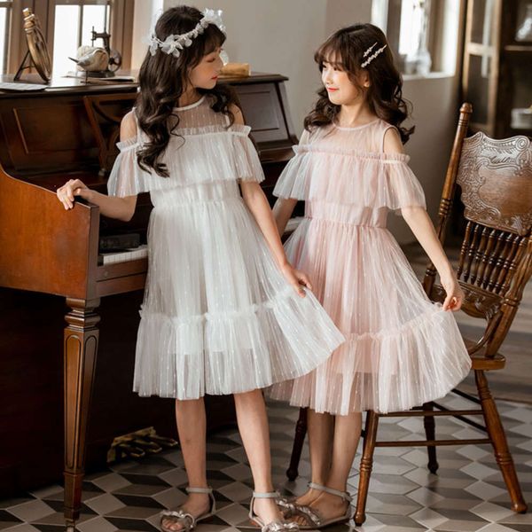 

summer 2020 new fashionable princs super fairy middle school children's short sve mh drs korean version, Blue