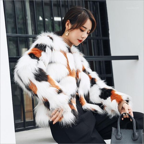

women's fur & faux fashion short gradual coat long sleeve winter warm cardigan cropped jacket fluffy coats thick outerwears overcoat1, Black