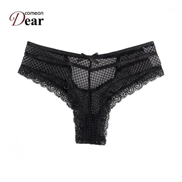 

comeondear 5xl transparent briefs mid waist lace panties hollow women underwear ultra thin calcinhas feminina pb51801, Black;pink