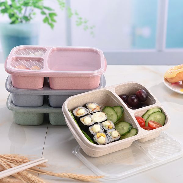 

4 colors wheat straw lunch microwave bento quality health natural student portable food storage box tableware