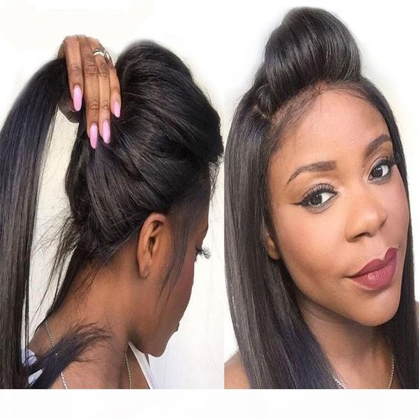 

9a silky straight human hair wig with baby hair bleached knot glueless full lace wig lace front wig for black woman, Black;brown