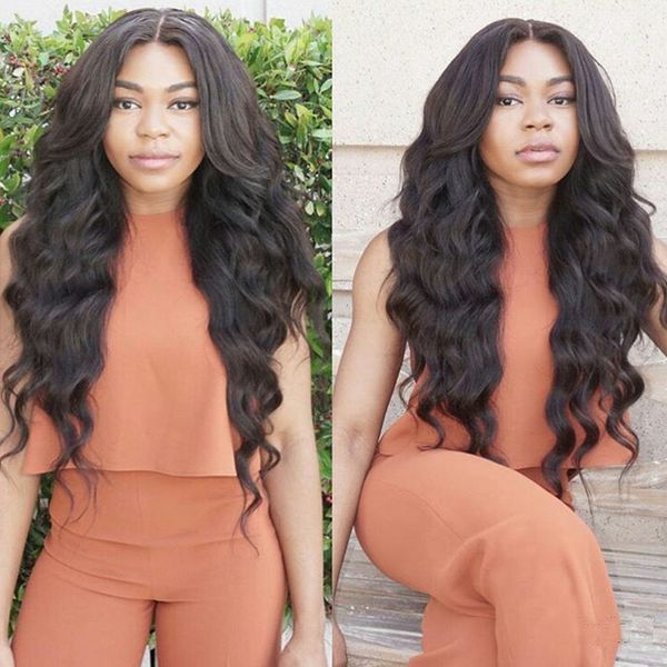 

peruvian human hair body wave t part wigs for women 130% natural color glueless middle-part lace front wig, Black;brown