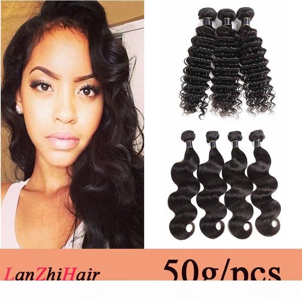 

бразильская глубокая волна девственных человеческого волоса ткать связки 50га шт дешевых индийской малазийский камбоджийский перуанский чело, Black