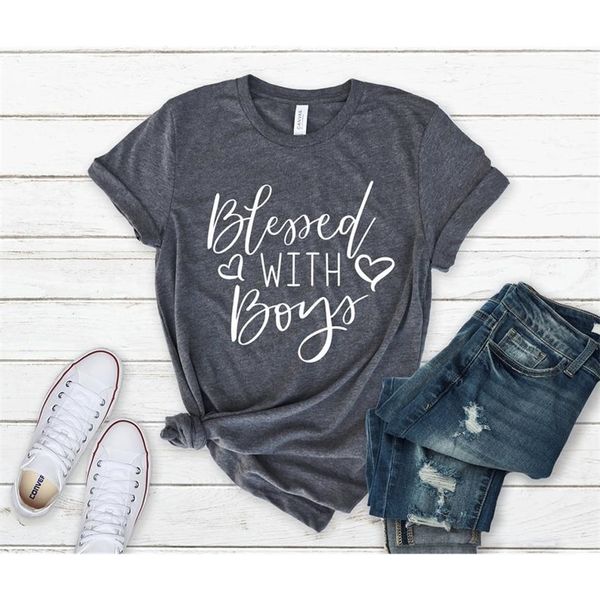 

paddy design blessed with boys t-shirt mom of boy women tee casual short sleeve graphic tumblr female t shirt drop ship y200111, White