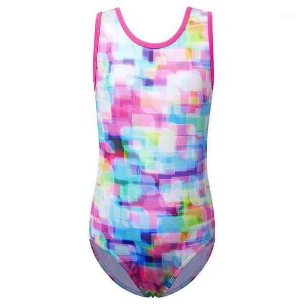 

baohulu teens sleeveless gymnastics leotard girls mosaic print ballet leotard children sparkle dance for girls ballerina1, Black;red
