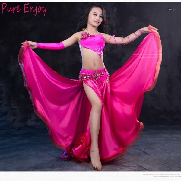 

luxury oriental dance costumes for kids long skirt+hand sleeve + ropedancing performance wears belly dance set for girls1, Black;red