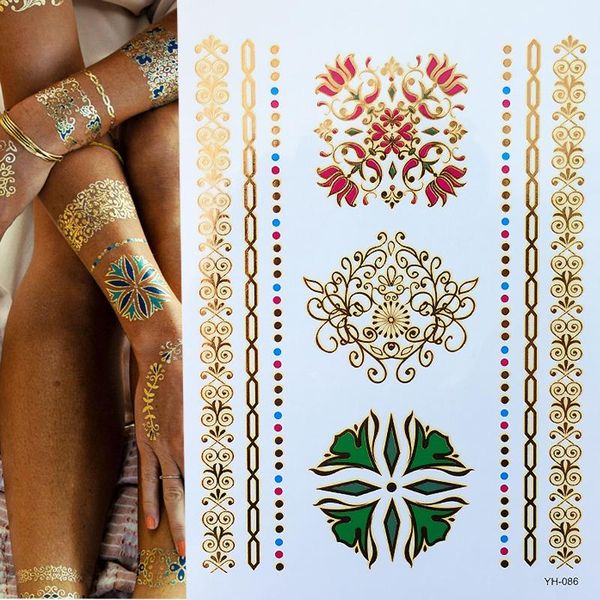 

metallic gold tattoo silver waterproof temporary tattoos stickers on the body women flash tattoo stickers men