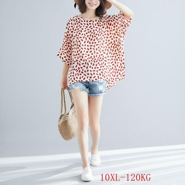 

women's t-shirt large size chiffon 9xl 10xl bust 156cm fashion women's round neck short sleeve printed loose casual t-shirt1, White