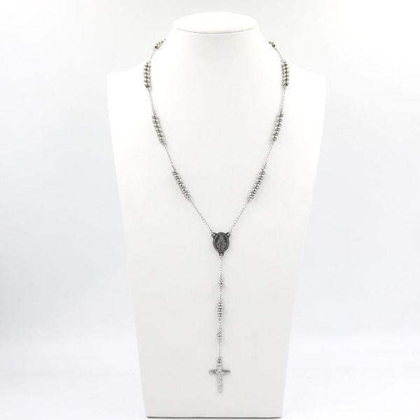 

1 catholic religious women men christian virgin mary rosary necklace jewelry stainless steel cross jesus wholesale pendant, Silver