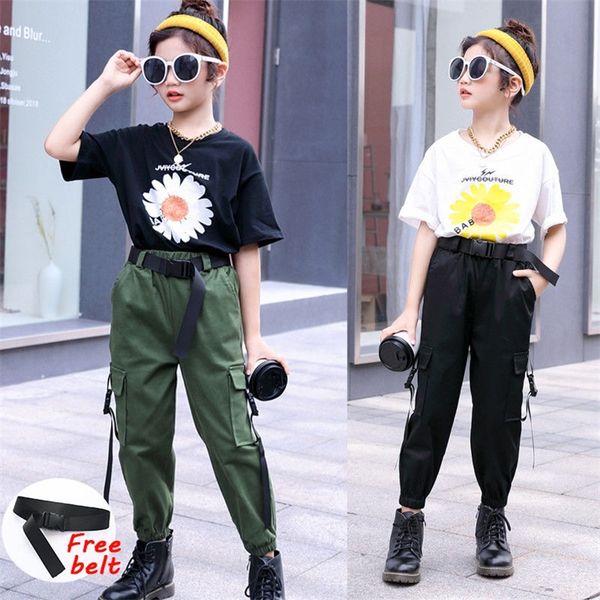 

eachin girls cargo pants fashion trend kids clothes girls loose trousers solid streetwear pants children solid pocket pants lj200812, Blue
