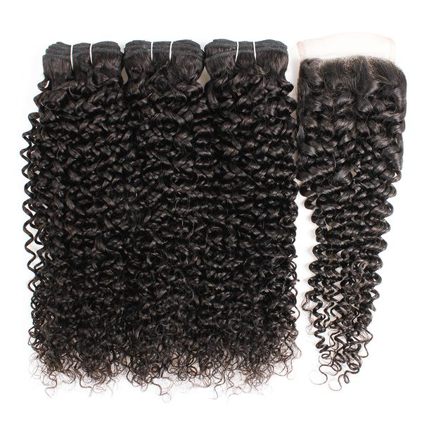 

kisshair 9a human hair bundles with 4*4 lace closure water curly body virgin hair extensions deep loose straight jerry kinky remy weaving, Black;brown
