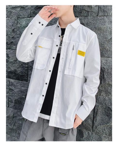 

polyester solid men's long sleeve shirts single breasted males safari jackets plus size white black khaki green