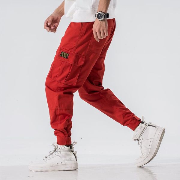 

men's pants nice pockets mens streetwear joggers man hip hop cargo men casual sweat trousers, Black